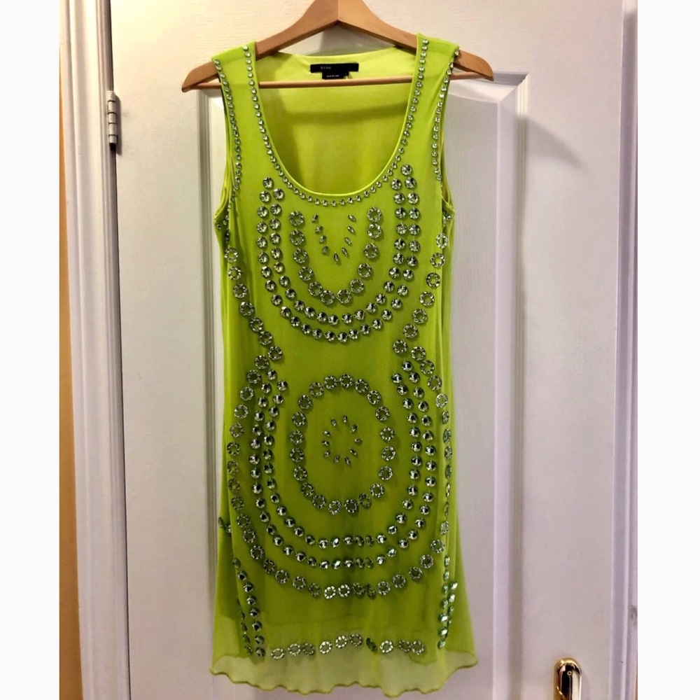 ♥️BCBG MaxAzria chartreuse chiffon bead dress